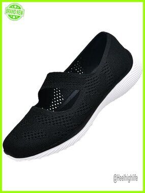 Mary Jane Slip On Walking Flats Knit Washable Casual Nurse Shoe Arch Support